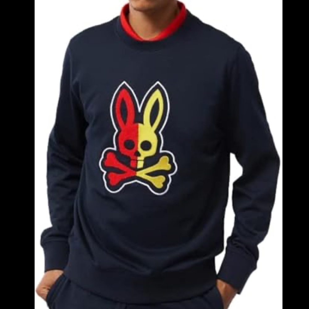 Psycho Bunny Blue and Red Crewneck Sweater with Vibrant Graphic